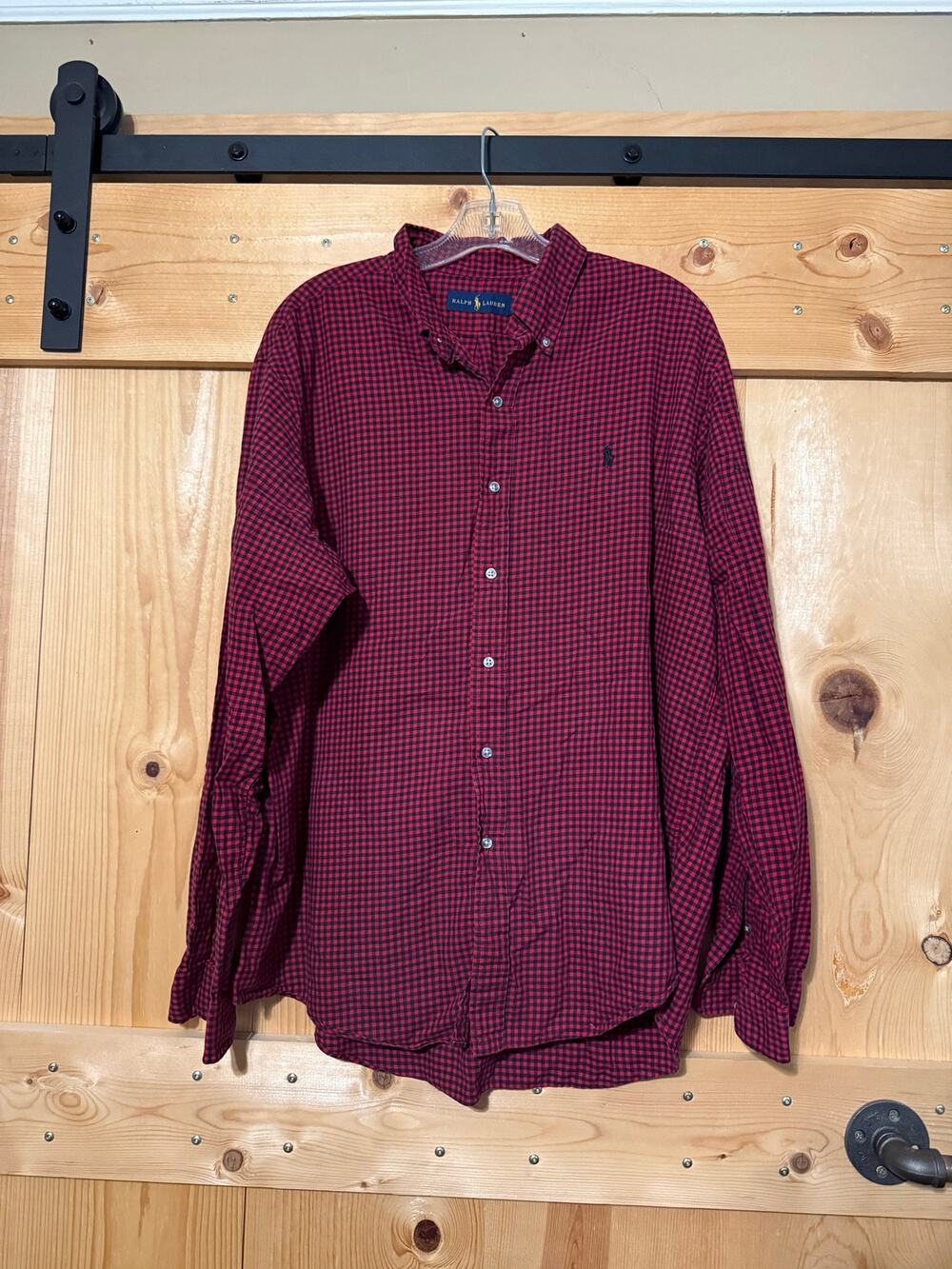 Ralph Lauren Dress Shirt Men’s XL Red Blue Checkered Long Sleeve Button Down